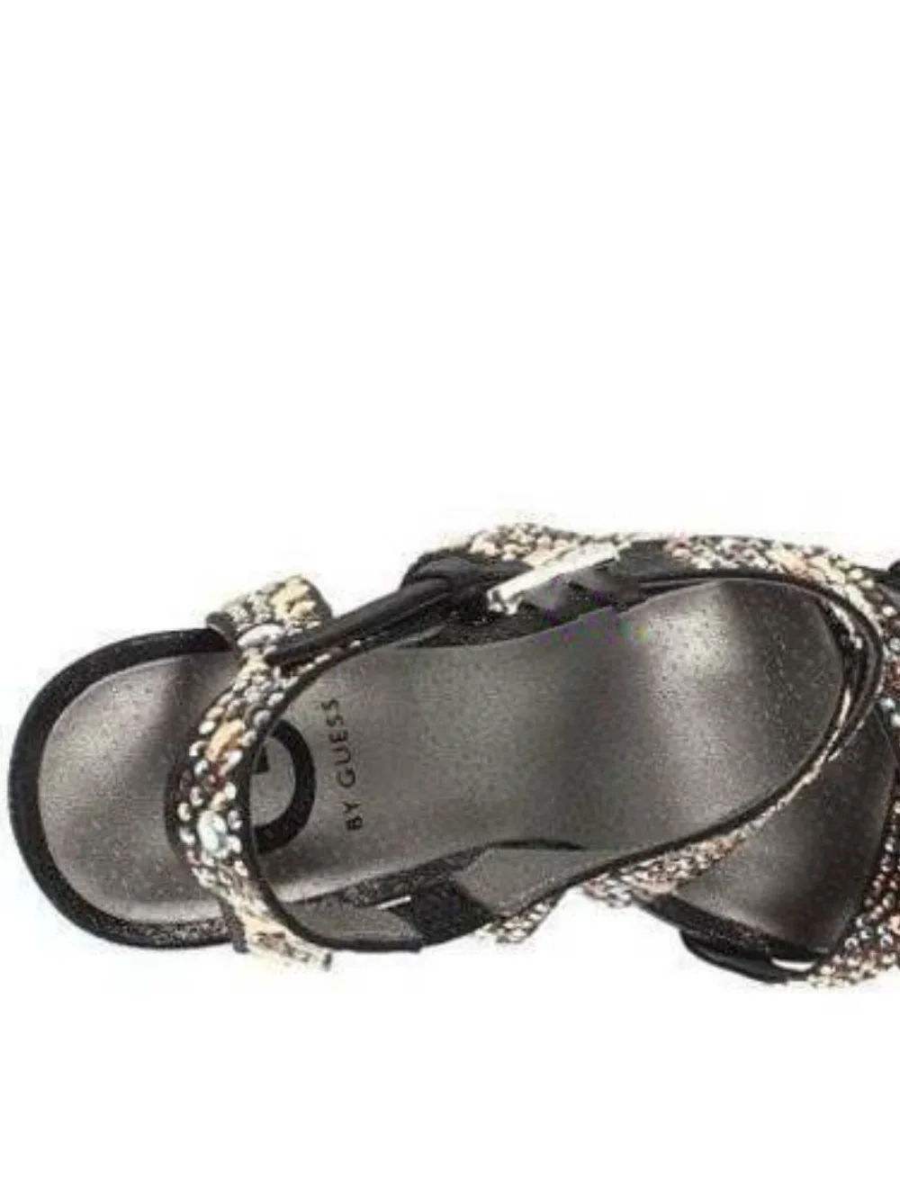 Womens Platform Heels Guess Black 9.5 Metallic Gold Studded Fx Leather Sandals
